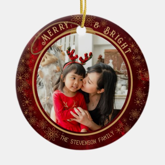 Elegant vrolijk en helder foto rood goud keramisch ornament (Voorkant)