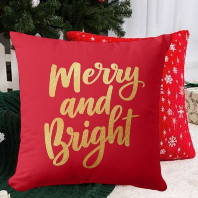 Elegant vrolijk en helder - Gold Script Holiday Kussen (Merry and Bright pillow)