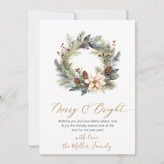 Elegant vrolijk en helder script krans groen feestdagenkaart (Voorkant)