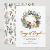 Elegant vrolijk en helder script krans kerst feestdagenkaart (Voorkant / Achterkant)