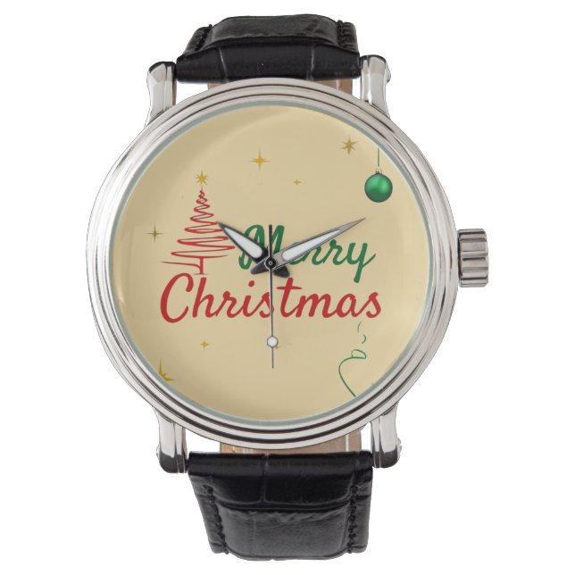 Elegant vrolijk kerstboom vakantie ontwerp horloge (Voorkant)