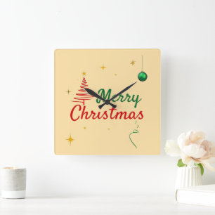 Elegant vrolijk kerstboom vakantie ontwerp vierkante klok