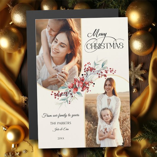 Elegant Vrolijk Kerstfeest Bloemen Gouden Boog 2-F