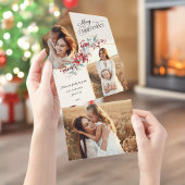 Elegant Vrolijk Kerstfeest Bloemen Gouden Boog 2-F All In One Uitnodiging