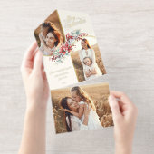 Elegant Vrolijk Kerstfeest Bloemen Gouden Boog 2-F All In One Uitnodiging (Uittrekbaar)