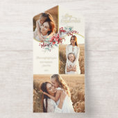 Elegant Vrolijk Kerstfeest Bloemen Gouden Boog 2-F All In One Uitnodiging (Binnenkant)