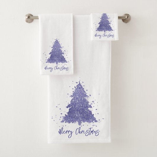 Elegant Vrolijk Kerstfeest | Charming Paarse Tree Bad Handdoek (Insitu)