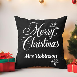 Elegant Vrolijk Kerstfeest Custom Name Holly Berri Kussen