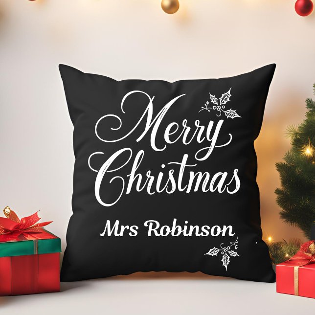 Elegant Vrolijk Kerstfeest Custom Name Holly Berri Kussen (Creator heeft geüpload)