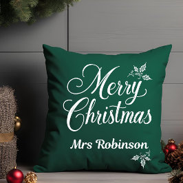 Elegant Vrolijk Kerstfeest Custom Name Holly Berri Kussen