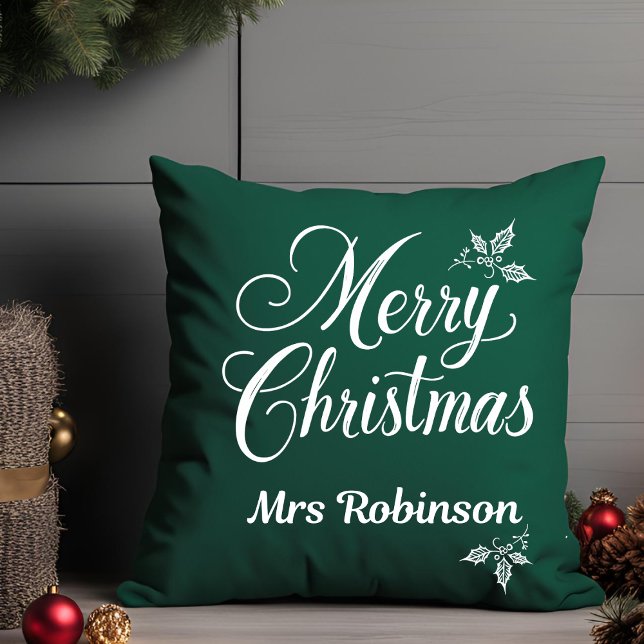 Elegant Vrolijk Kerstfeest Custom Name Holly Berri Kussen (Creator heeft geüpload)