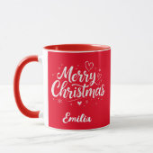 Elegant Vrolijk Kerstfeest Custom Name Two Tone Mok (Links)
