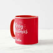Elegant Vrolijk Kerstfeest Custom Name Two Tone Mok (Voorkant links)