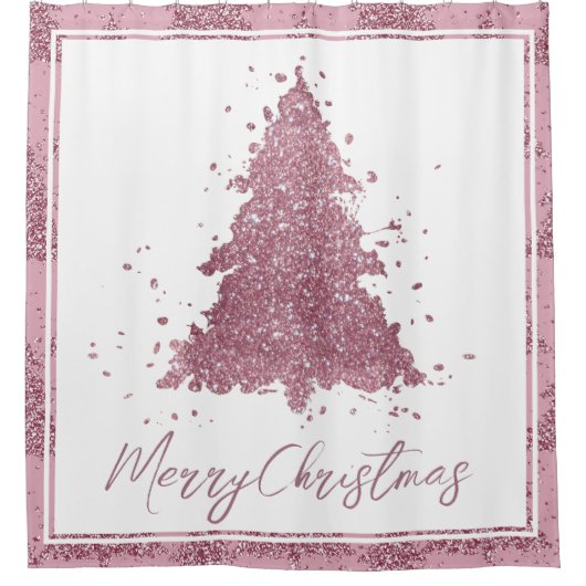 Elegant Vrolijk Kerstfeest | Dusty Mauve Pink Tree Douchegordijn (Voorkant)