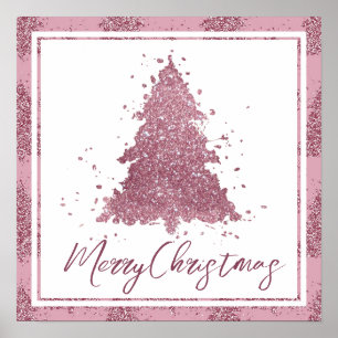 Elegant Vrolijk Kerstfeest   Dusty Mauve Pink Tree Poster