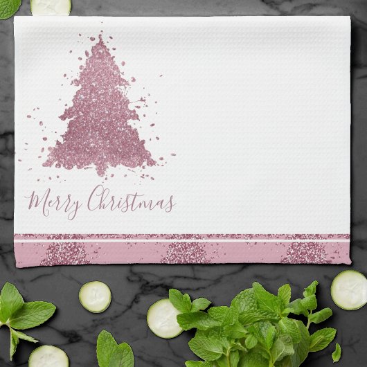 Elegant Vrolijk Kerstfeest | Dusty Mauve Pink Tree Theedoek