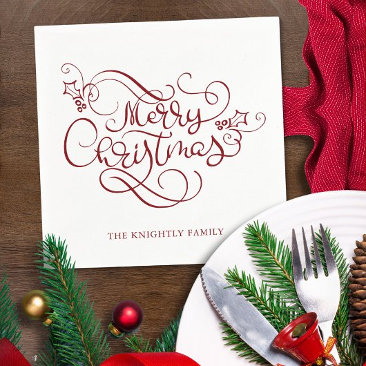 Elegant Vrolijk Kerstfeest Fancy Script Rood Servet
