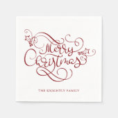 Elegant Vrolijk Kerstfeest Fancy Script Rood Servet (Voorkant)