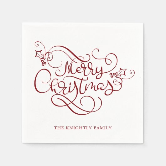 Elegant Vrolijk Kerstfeest Fancy Script Rood Servet (Voorkant)