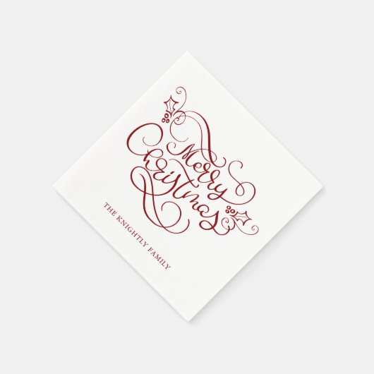 Elegant Vrolijk Kerstfeest Fancy Script Rood Servet (Hoek)