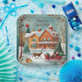 Elegant Vrolijk Kerstfeest Feestelijk Plein Papieren Bordje (Feest)