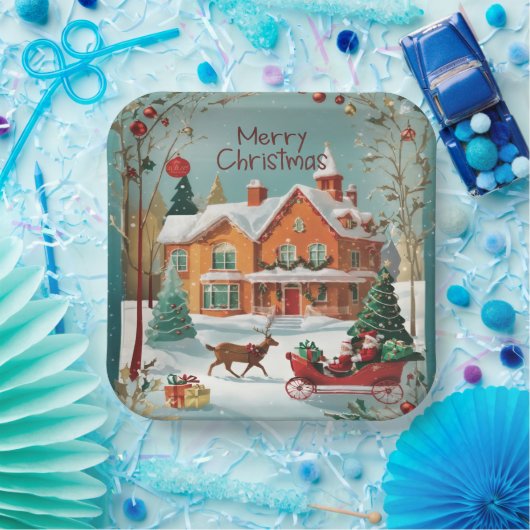 Elegant Vrolijk Kerstfeest Feestelijk Plein Papieren Bordje (Feest)