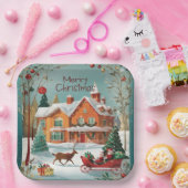 Elegant Vrolijk Kerstfeest Feestelijk Plein Papieren Bordje (Feest)