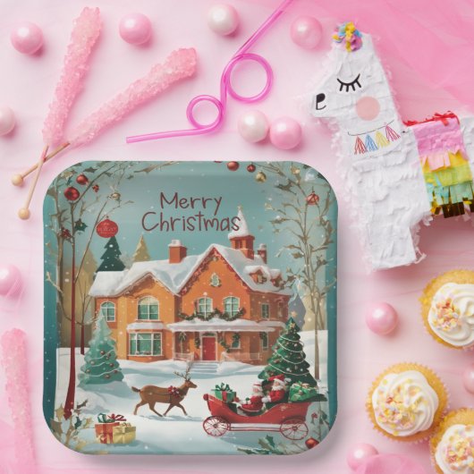 Elegant Vrolijk Kerstfeest Feestelijk Plein Papieren Bordje (Feest)