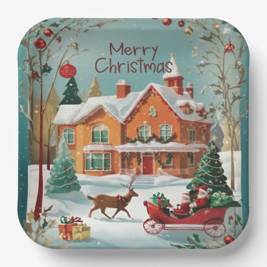 Elegant Vrolijk Kerstfeest Feestelijk Plein Papieren Bordje (Voorkant)