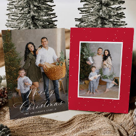 Elegant Vrolijk Kerstfeest Kalligrafie Rood 2 Foto Feestdagenkaart