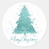 Elegant Vrolijk Kerstfeest | Luxe Aqua Mint Custom Ronde Sticker (Voorkant)