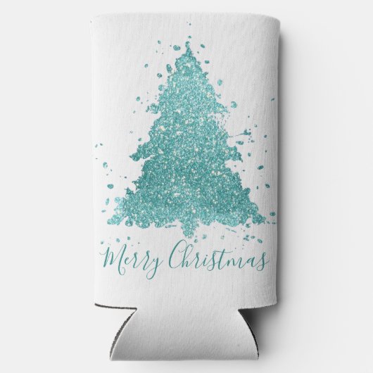 Elegant Vrolijk Kerstfeest | Luxe Aqua Mint Splatt Seltzer Blikjeskoeler (Achterkant)