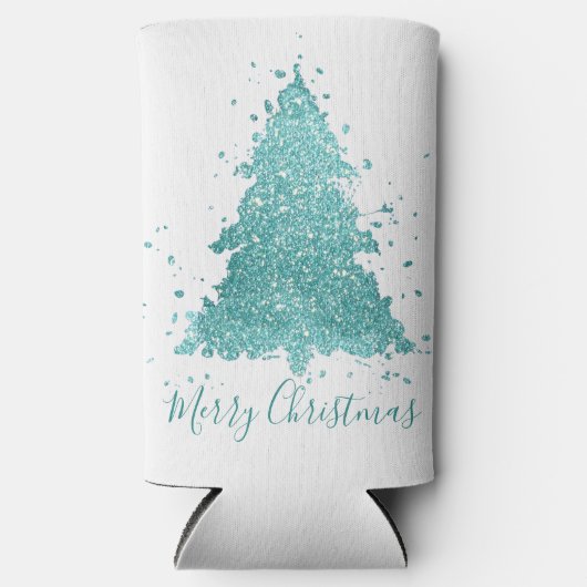 Elegant Vrolijk Kerstfeest | Luxe Aqua Mint Splatt Seltzer Blikjeskoeler (Voorkant)
