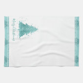 Elegant Vrolijk Kerstfeest | Luxe Aqua Mint Splatt Theedoek (Horizontaal)
