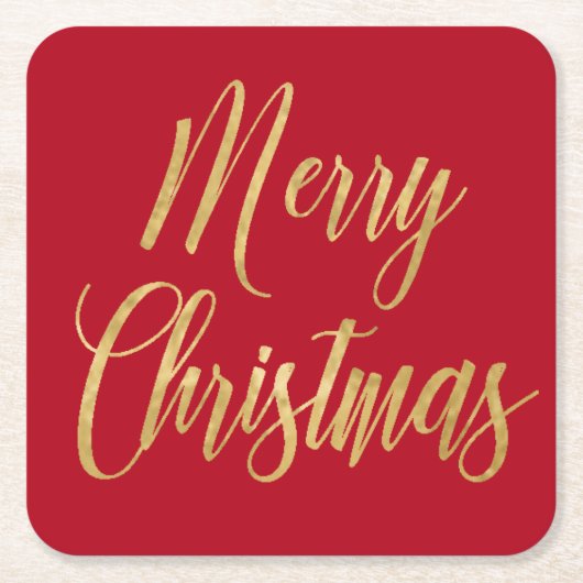 Elegant Vrolijk Kerstfeest Rood & Goud Script Eenv Kartonnen Onderzetters (Voorkant)