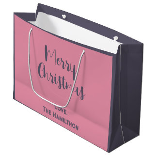 Elegant Vrolijk Kerstfeest Roze & grijs Groot Cadeauzakje