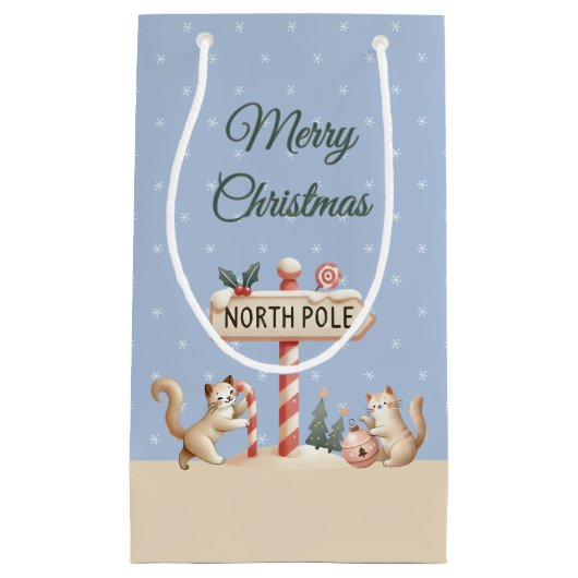 Elegant Vrolijk Kerstfeest Speelse Kittens, Naam Klein Cadeauzakje (Voorkant)