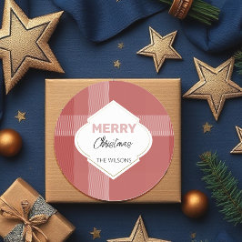 Elegant Vrolijk Kerstfeest Tartan Bourgondië Ronde Sticker