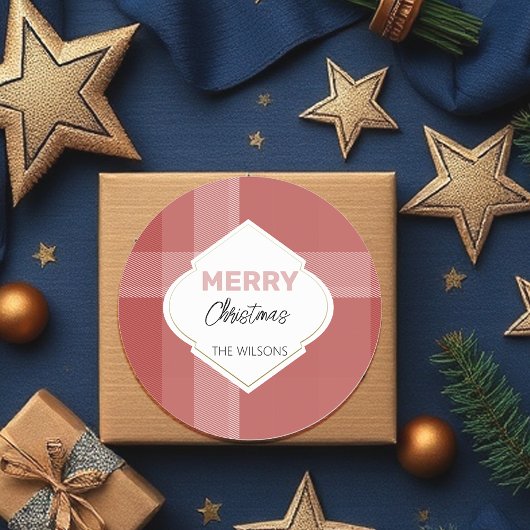 Elegant Vrolijk Kerstfeest Tartan Bourgondië Ronde Sticker