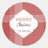 Elegant Vrolijk Kerstfeest Tartan Bourgondië Ronde Sticker (Voorkant)