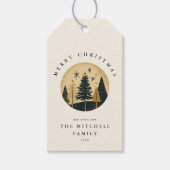Elegant Vrolijk Kerstfeest Warm Gold Pine Forest Cadeaulabel (Voorkant)