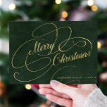 Elegant Vrolijk Kerstgoud donkergroen niet-foto Feestdagenkaart<br><div class="desc">Elegante  stijlvolle faux gold script eenvoudige tekst en handtekening gepersonaliseerde donkergroene niet-foto vakantie kaart.</div>