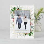 Elegant Vrolijk Kerstmis Foto Goud Folie Feestdagenkaart (Staand Voorkant)