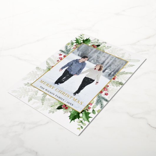 Elegant Vrolijk Kerstmis Foto Goud Folie Feestdagenkaart (Gedraaid)
