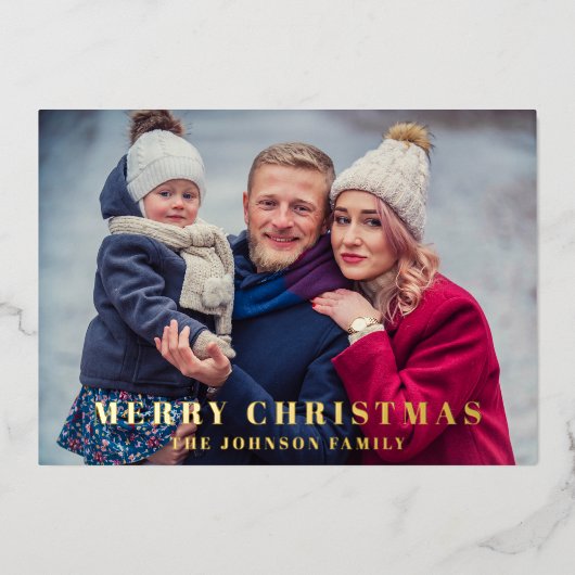 Elegant Vrolijk Kerstmis Foto Goud Folie Feestdagenkaart (Voorkant)