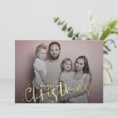 Elegant Vrolijk Kerstmis Groen Plaid & Foto Feestdagenkaart (Staand voorkant)