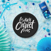 Elegant Vrolijk Kerstmis Lettering Elegant Zwart Papieren Bordje (Feest)