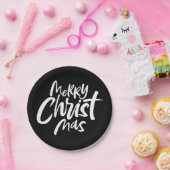Elegant Vrolijk Kerstmis Lettering Elegant Zwart Papieren Bordje (Feest)