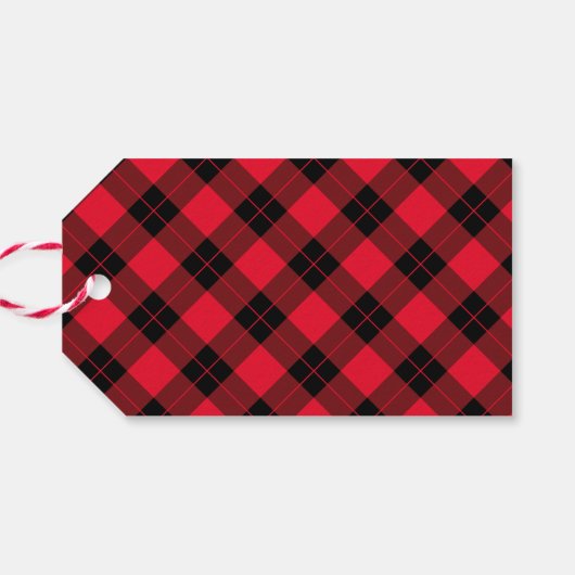 Elegant Vrolijk Kerstmis Script Red Plaid Cadeaulabel (Achterkant Horizontaal)