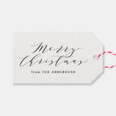 Elegant Vrolijk Kerstmis Script Red Plaid Cadeaulabel (Voorkant (Horizontaal))